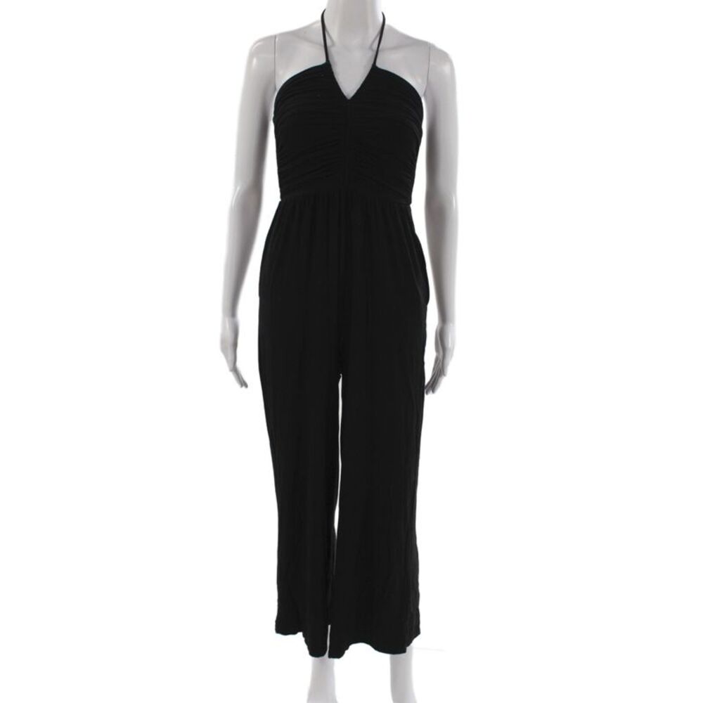 Evereve Women Black Halter Tie Sleeveless Jumpsuit 24in Inseam Size XS